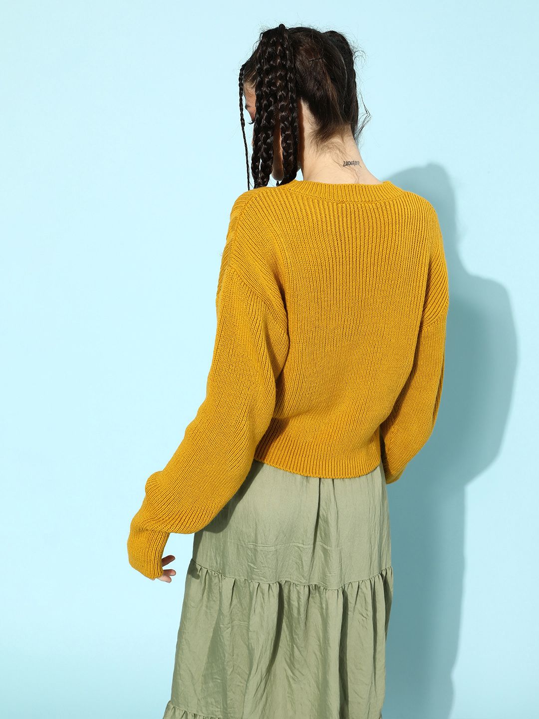 STREET 9 Women Mustard Yellow Acrylic Pullover
