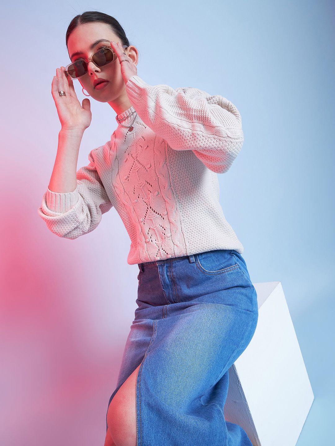 STREET 9 Self Design Acrylic Pullover