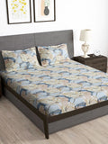 Story@home Cream & Blue Geometric 180 TC Queen Bedsheet with 2 Pillow Covers
