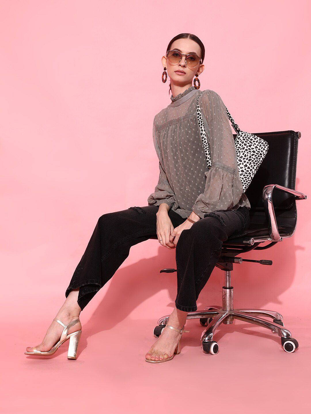 STREET 9 Grey Self-Design Top