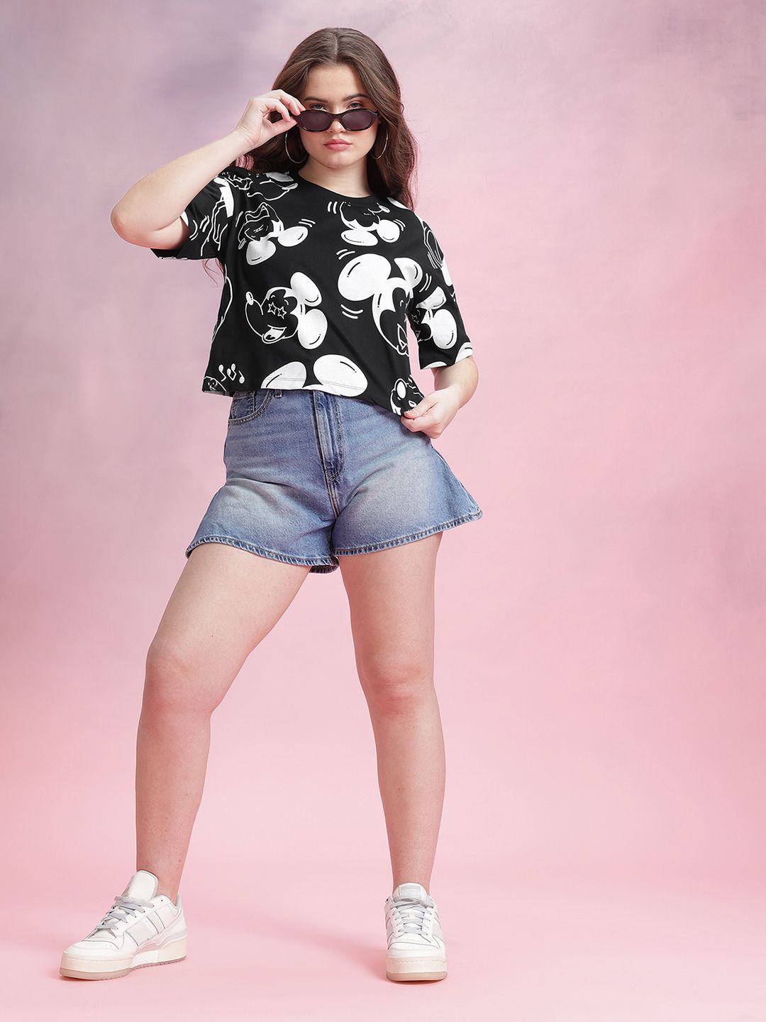 DressBerry Mickey Mouse Printed Pure Cotton Boxy T-shirt