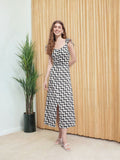 DressBerry Monochrome Maze Ruffled A-Line Midi Dress