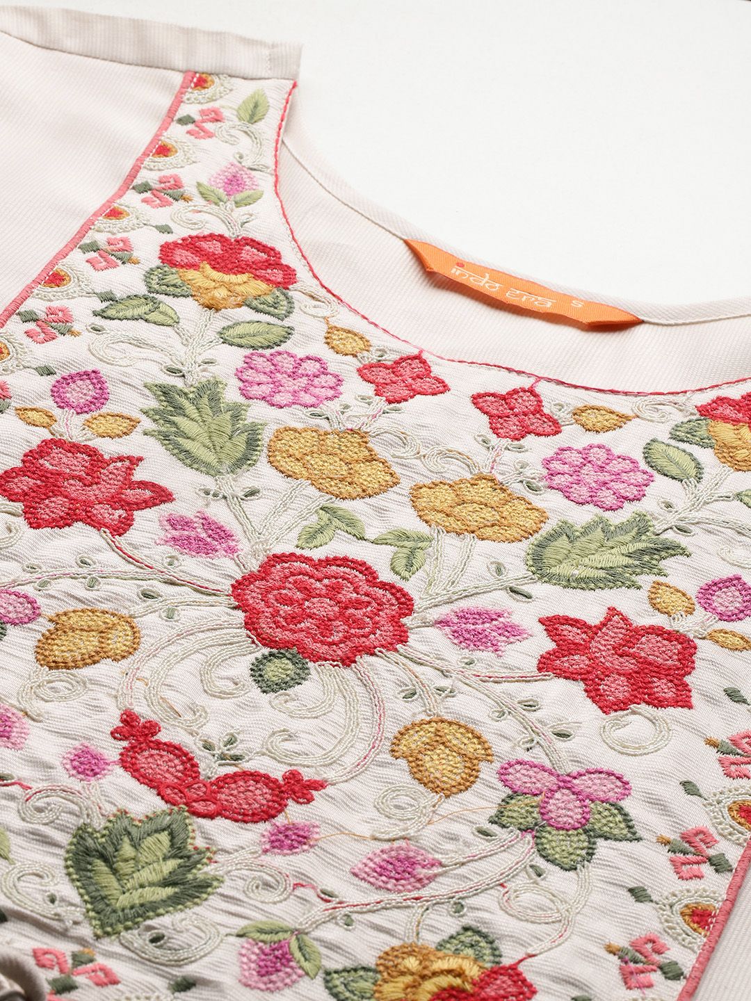 Indo Era Floral Embroidered Empire Thread Work Liva Kurta with Trousers