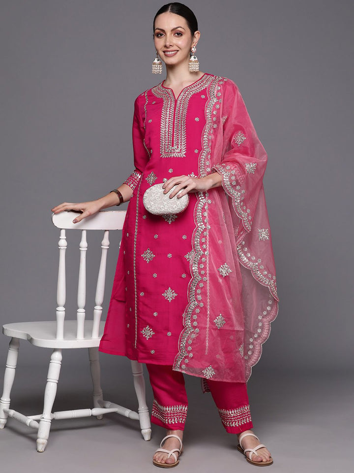 Indo Era Ethnic Motifs Embroidered Panelled Gotta Patti Kurta with Trousers & With Dupatta