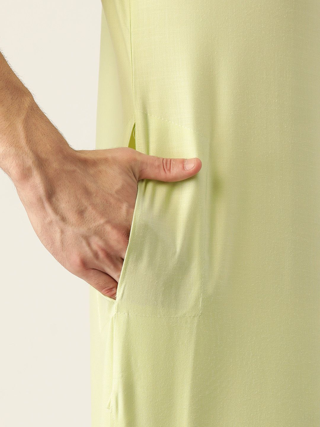 SOJANYA Men Lime Green Solid Pathani Kurta