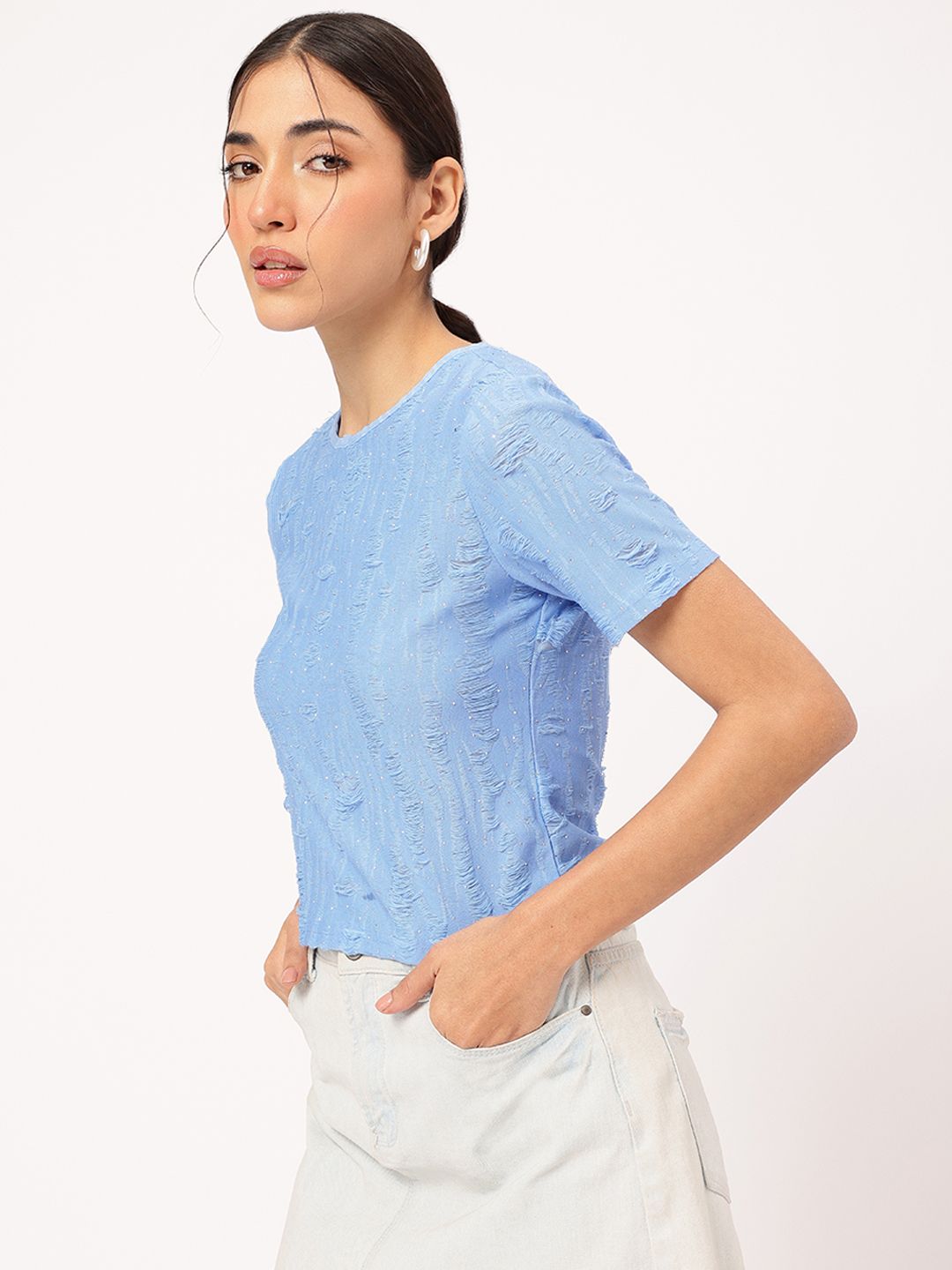 DressBerry Urban Serenity Frayed Studded Top