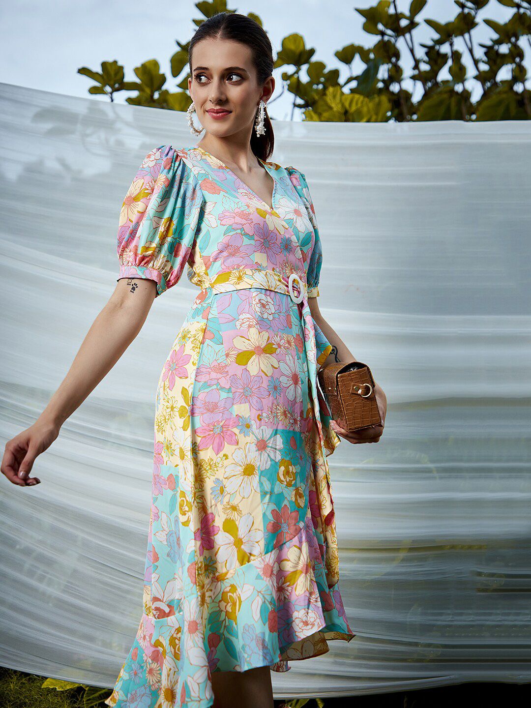 Athena Multicoloured Floral Crepe Dress