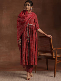 Libas Bandhani Printed Pleated Gotta Patti A-Line Kurta With Trouser & Dupatta