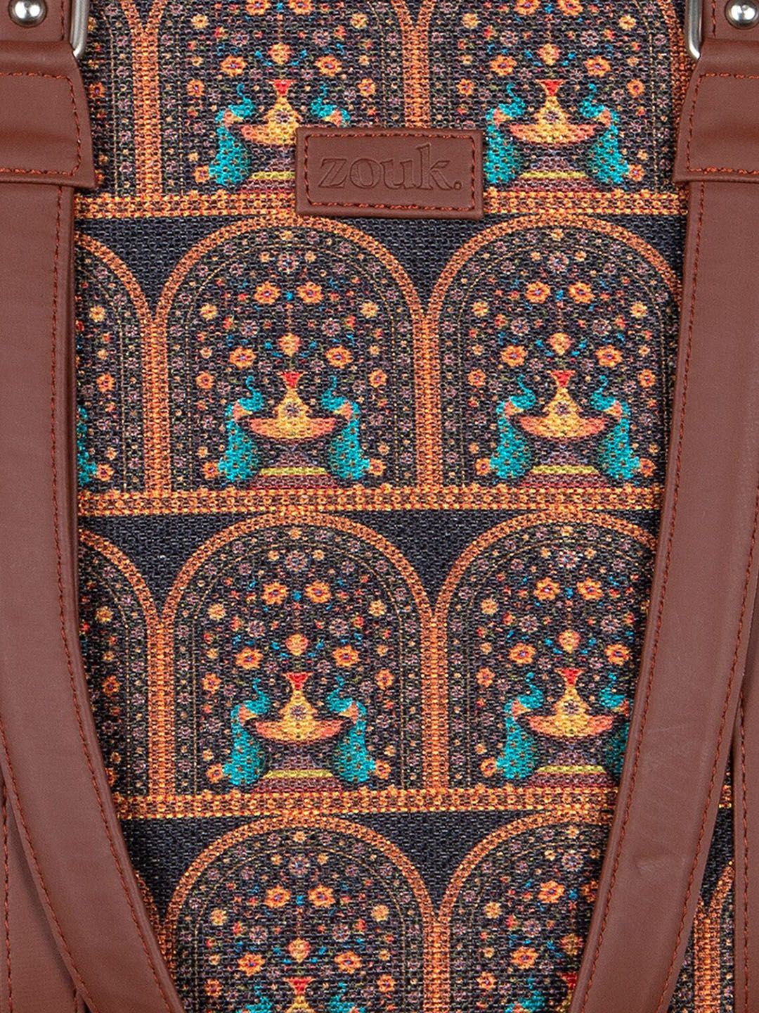 ZOUK Women Brown Ethnic Motifs Printed Structured Tote Bag
