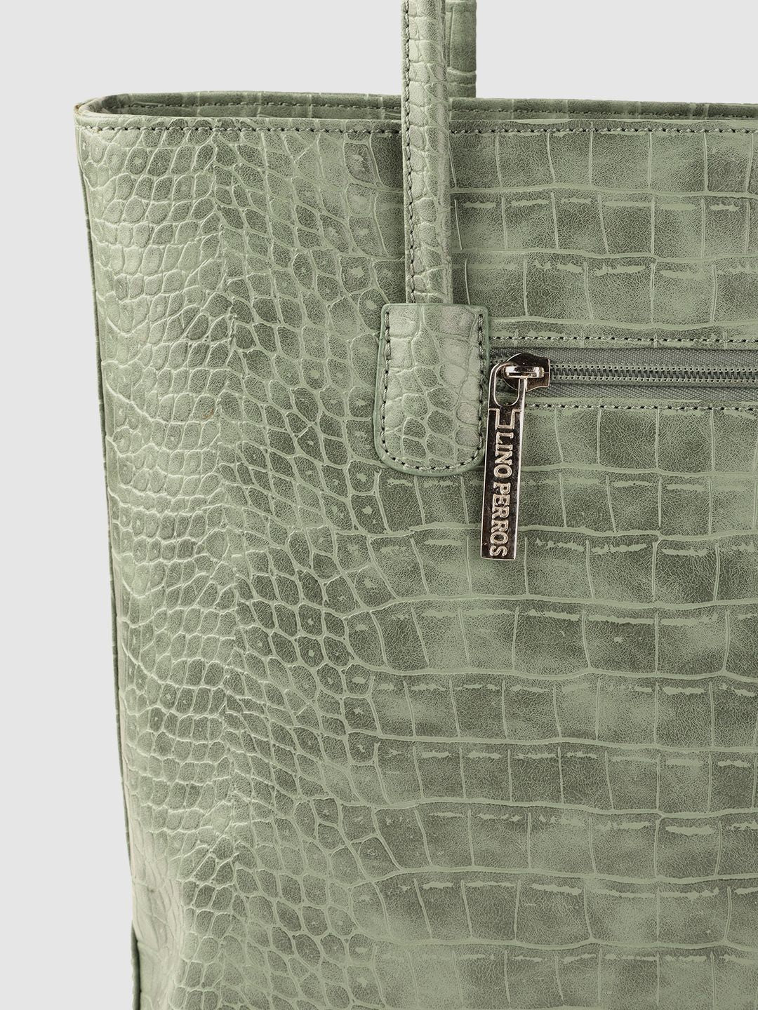 Lino Perros Green Textured PU Structured Laptop Bag