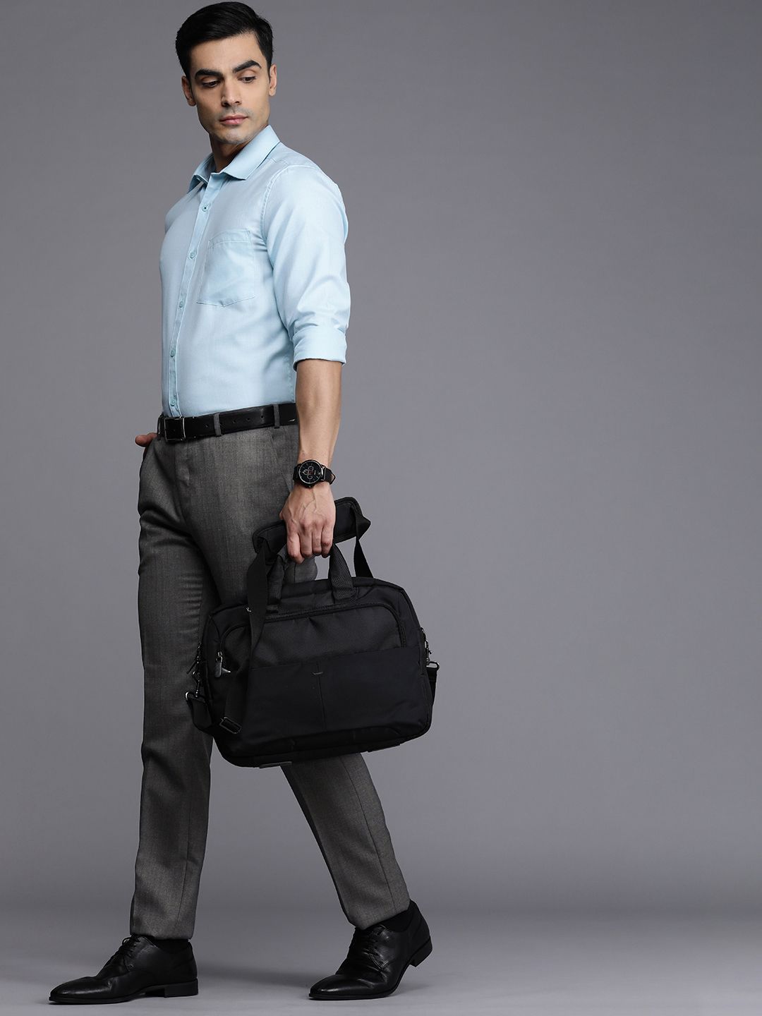 Raymond Men Grey Checked Slim Fit Formal Trousers