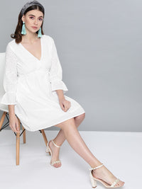 SASSAFRAS White Schiffli Embroidered Cotton A-Line Dress