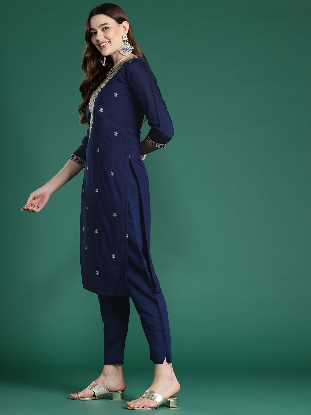 Indo Era Ethnic Motifs Embroidered Zari Kurta With Trousers & Dupatta