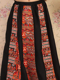 VASTRAMAY Girls Black & Orange Embroidered Patchwork Ready to Wear Lehenga Set