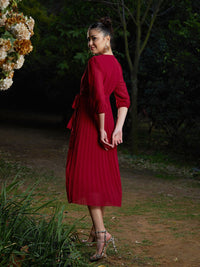 SASSAFRAS Striped Puff Sleeves A-Line Dress