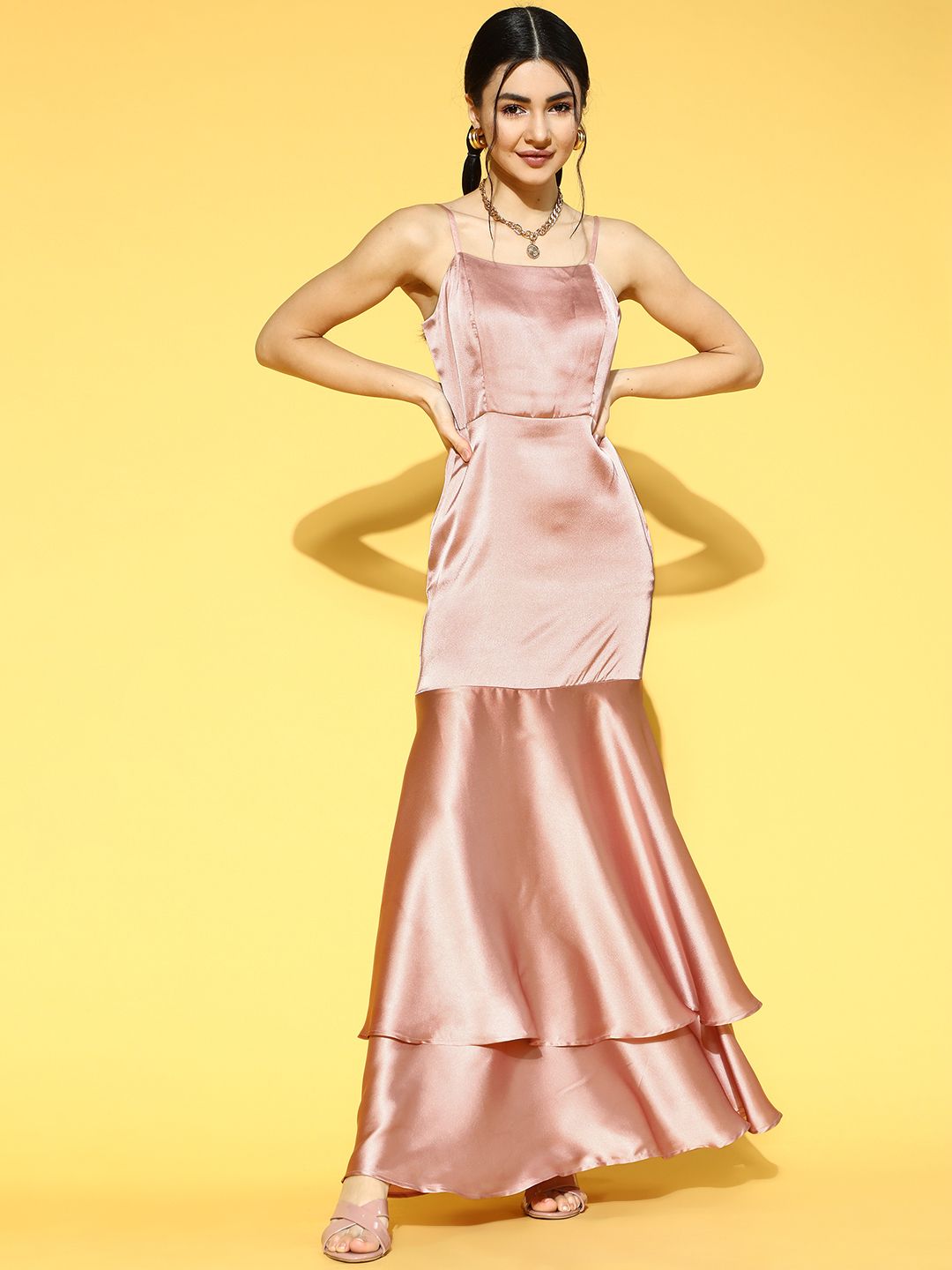 Berrylush Women Pretty Pink Solid Tiered Dress