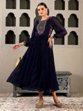 W Floral Embroidered Puff Sleeves Maxi Dress