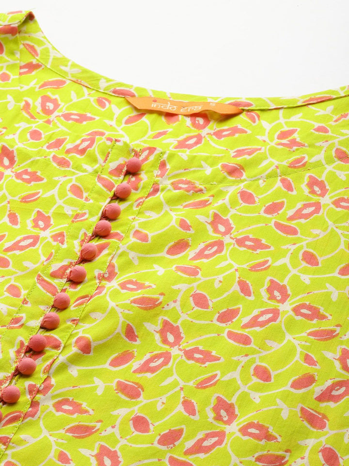 Indo Era Floral Printed Empire Gotta Patti Pure Cotton Kurta With Trousers