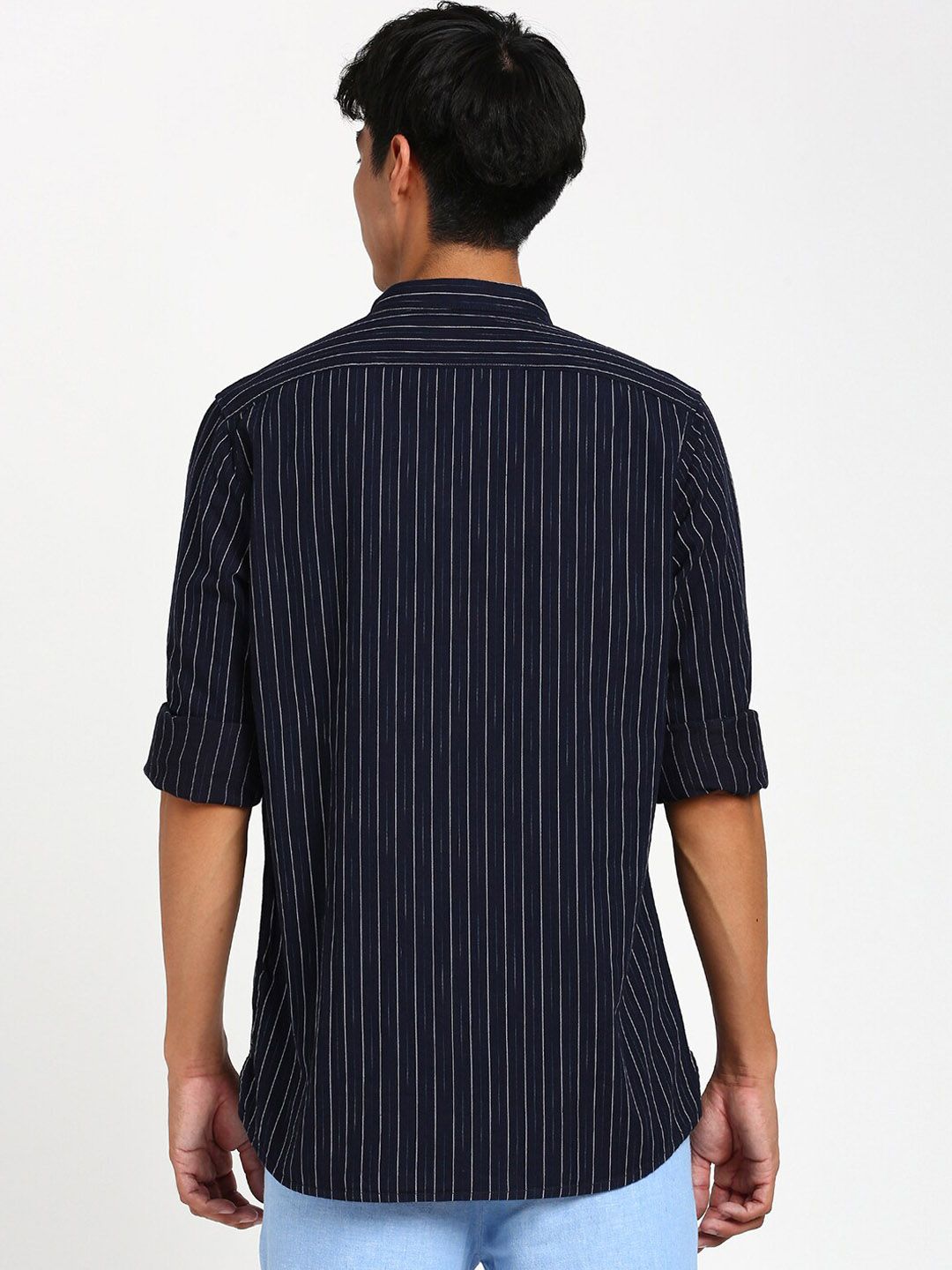 Turtle Striped Mandarin Collar Pure Cotton Kurta