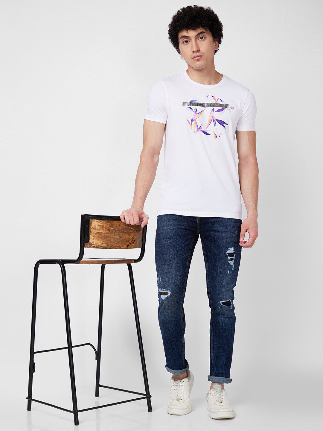 SPYKAR Round Neck Short Sleeves Printed Slim Fit Cotton T-shirt