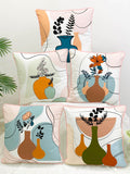 STITCHNEST White & Blue Set of 5 Floral Velvet Square Cushion Covers