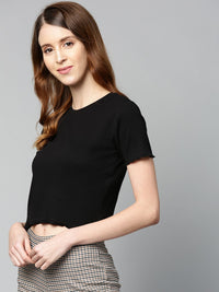 SASSAFRAS Black Crop Ribbed Top