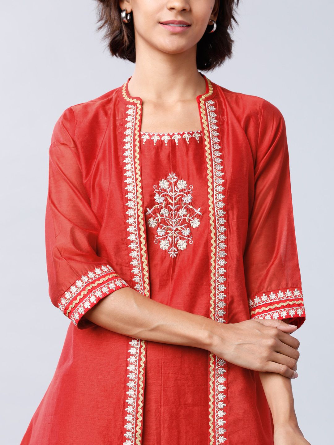 Vishudh Women Red Embroidered A-Line Kurta