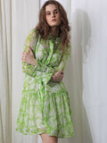 RAREISM Abstract Print Puff Sleeve Drop-Waist Dress