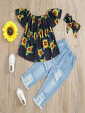 YK Girls Sun Flower Printed Top With Trousers