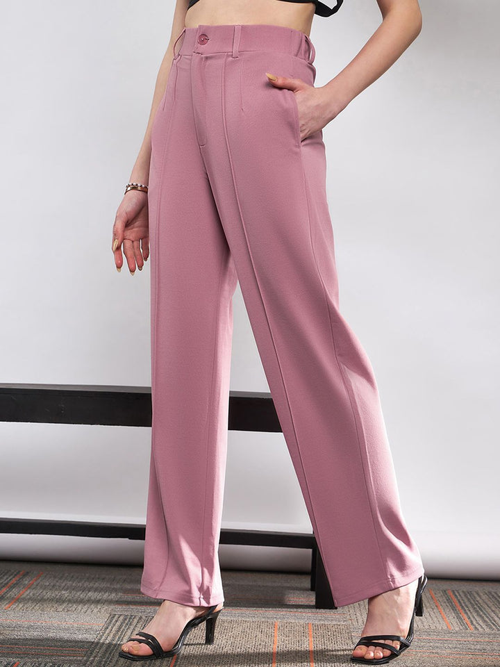 SASSAFRAS Women Pink Straight Fit High-Rise Bootcut Trousers