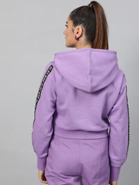 STREET 9 Women Purple Solid Hooded Crop Sweatshirt