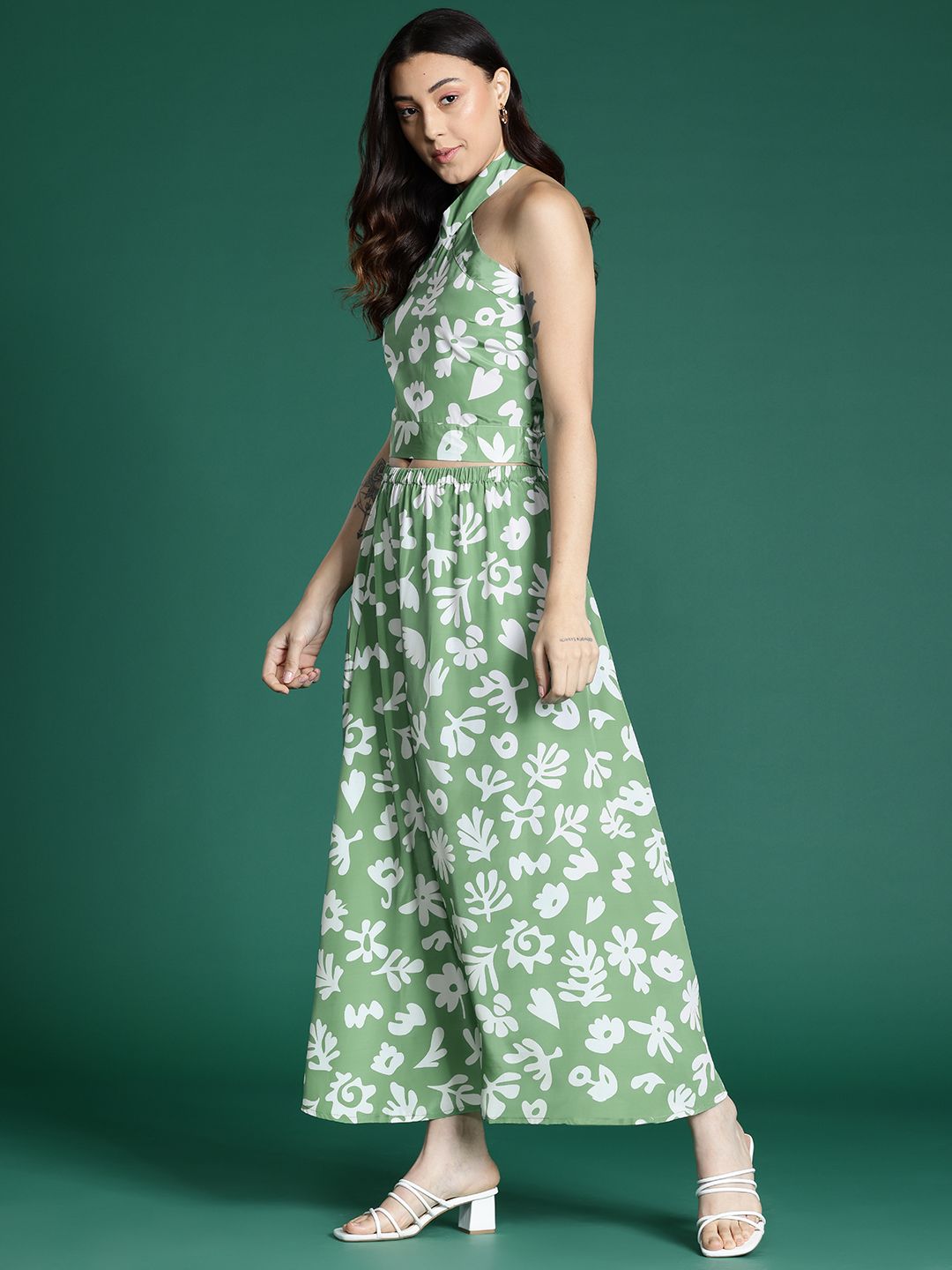 Dressberry Printed Backless Top with Skirt