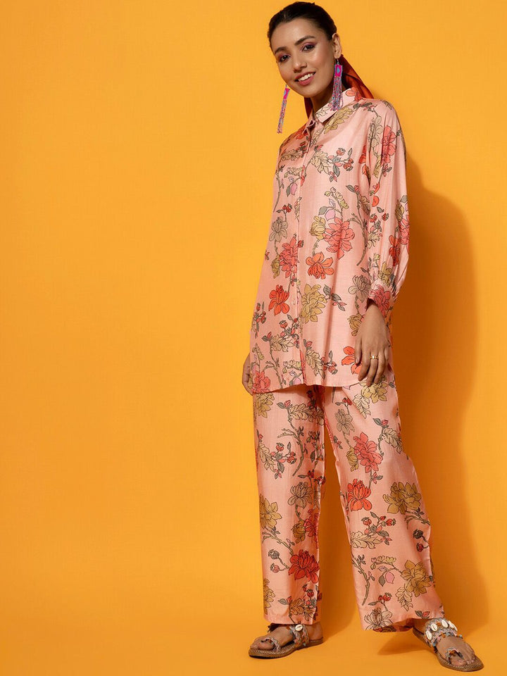 Libas Floral Printed Shirt With Palazzo Co-Ords
