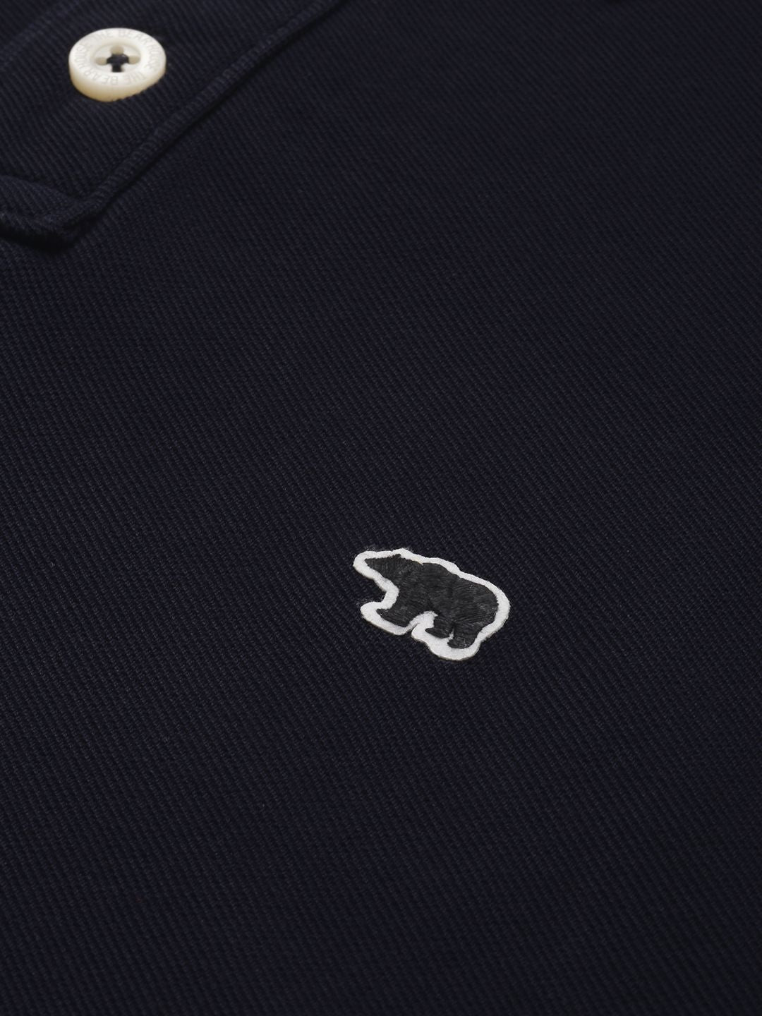 THE BEAR HOUSE Men Navy Blue Pure Cotton Solid Polo Collar Slim Fit T-shirt