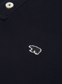 THE BEAR HOUSE Men Navy Blue Pure Cotton Solid Polo Collar Slim Fit T-shirt