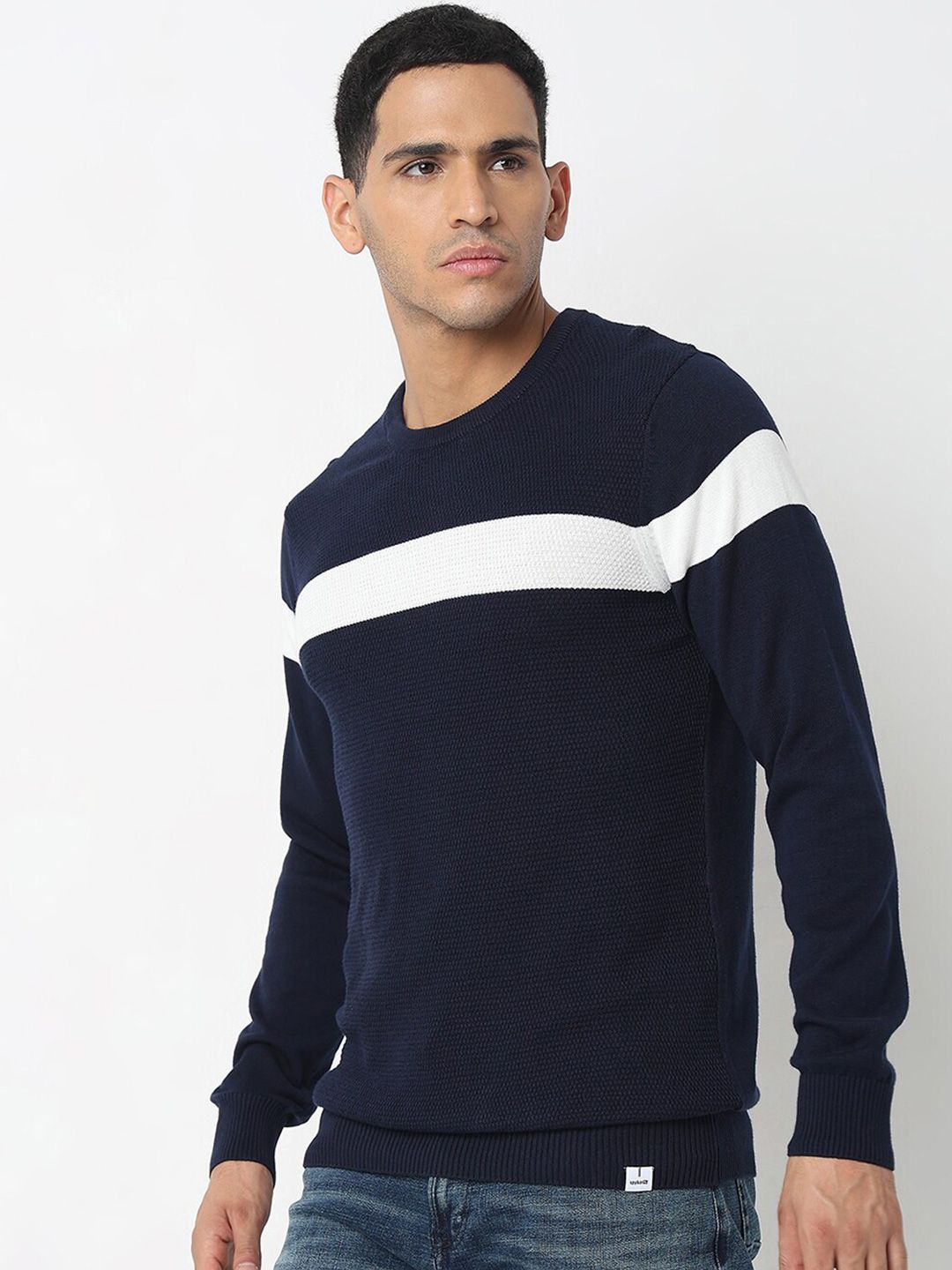 SPYKAR Striped Round Neck Cotton Pullover Sweater