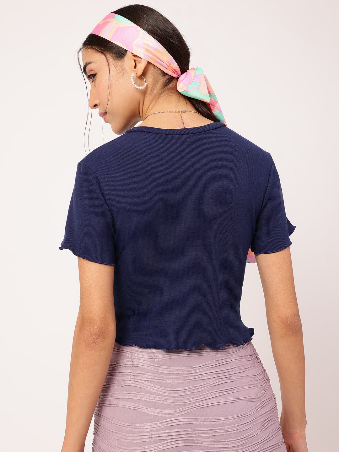 DressBerry Nautical Neutrals Ribbed Lettuce Hem Top