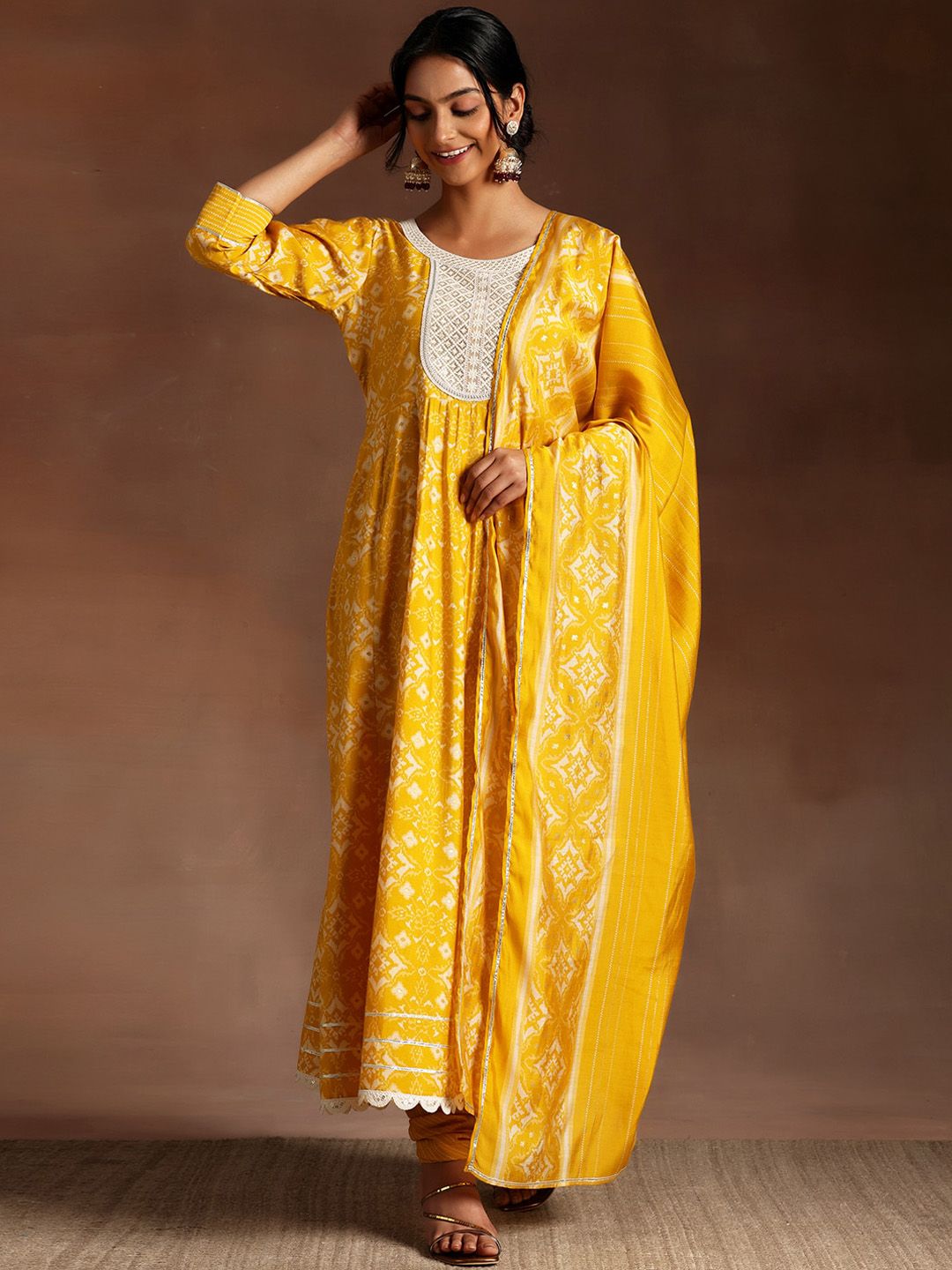 Libas Ethnic Motifs Printed Thread Work Anarkali Kurta With Churidar & Dupatta