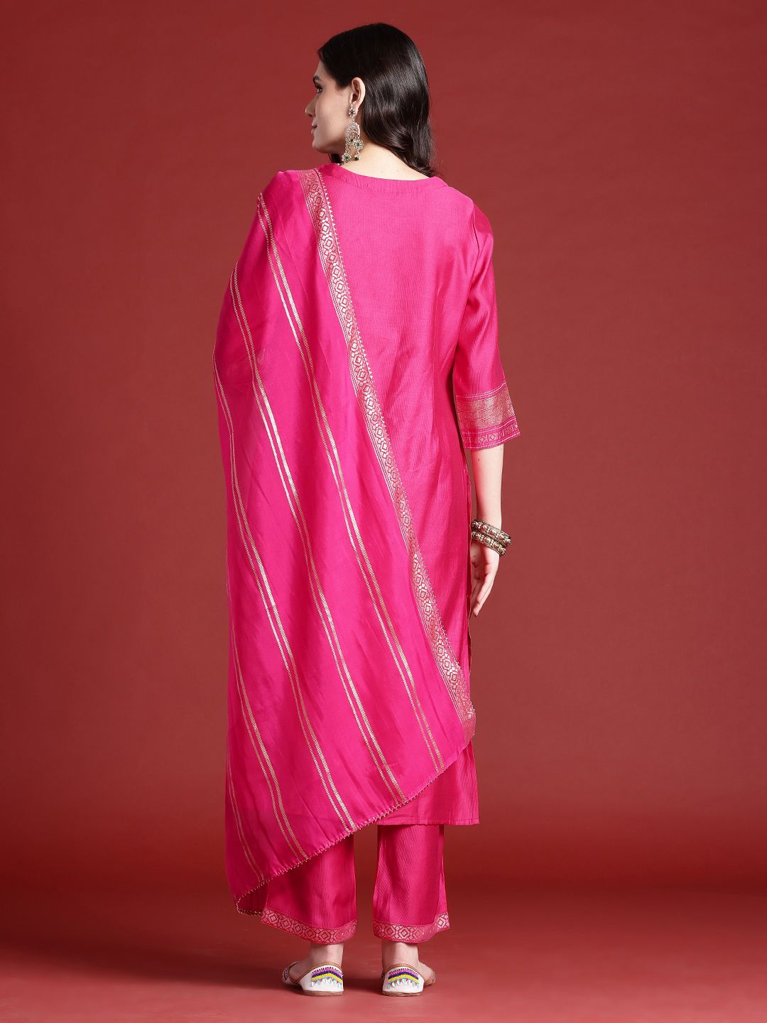 Anouk Tyohaar Collection Printed Panelled Kurta with Palazzos & Dupatta