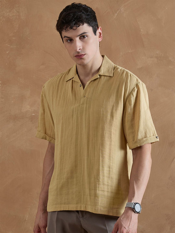 DENNISON Men Oversized Fit Solid Cuban Collar Pure Cotton Casual Shirt