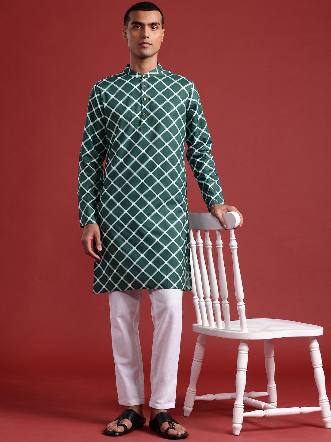 Anouk Pure Cotton Geometric Print Straight Kurta