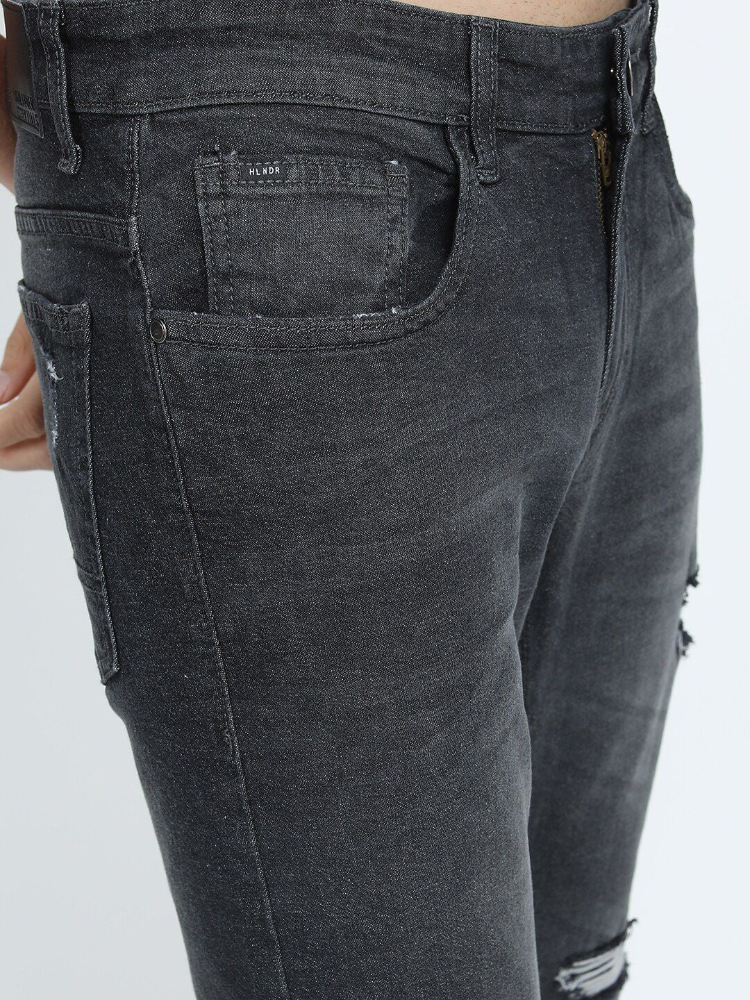 HIGHLANDER Men Charcoal Slim Fit Highly Distressed Stretchable Jeans
