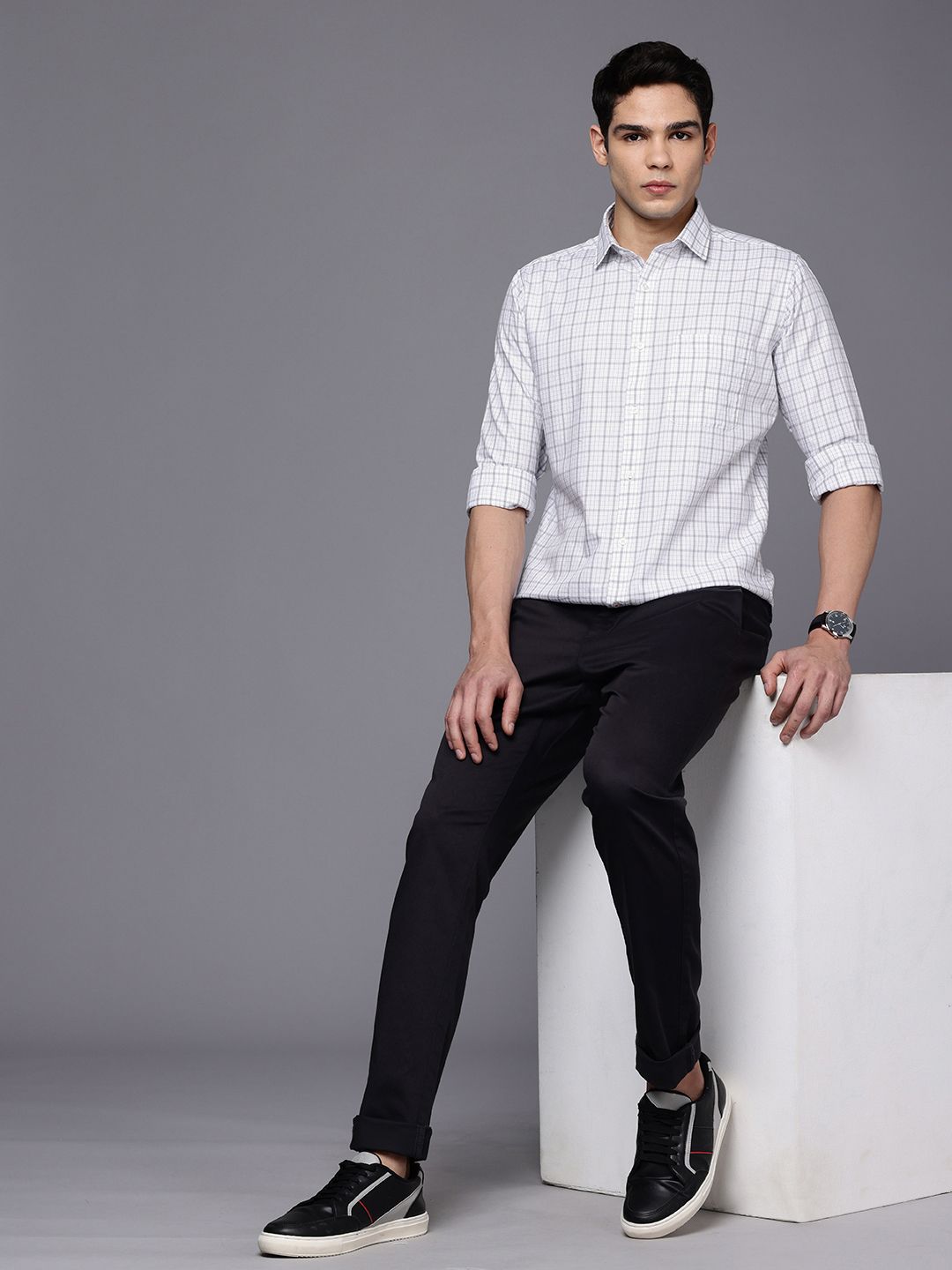 Raymond Pure Cotton Slim Fit Checked Casual Shirt