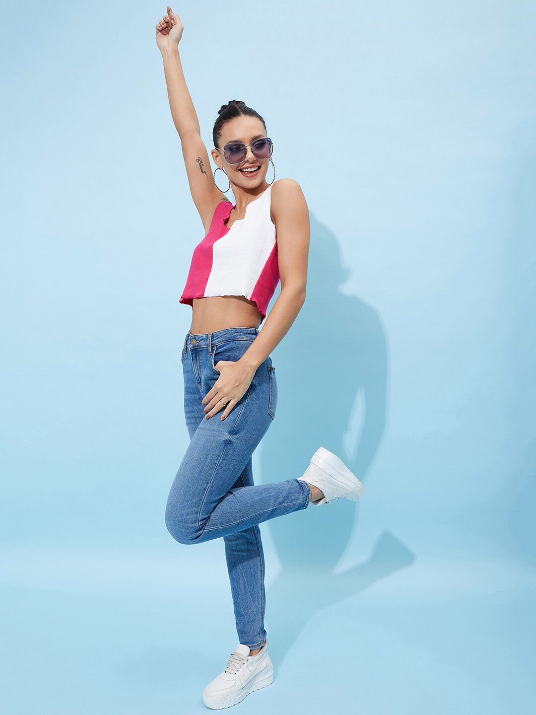 Athena Colourblocked Cotton Crop Top