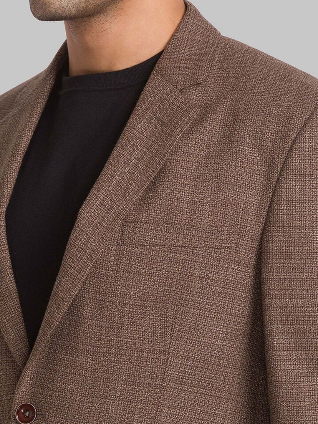 Park Avenue Men Brown Self Design Single Breasted Blazer