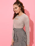 STREET 9 Women Grey Ribbed Long Sleeves Pullover
