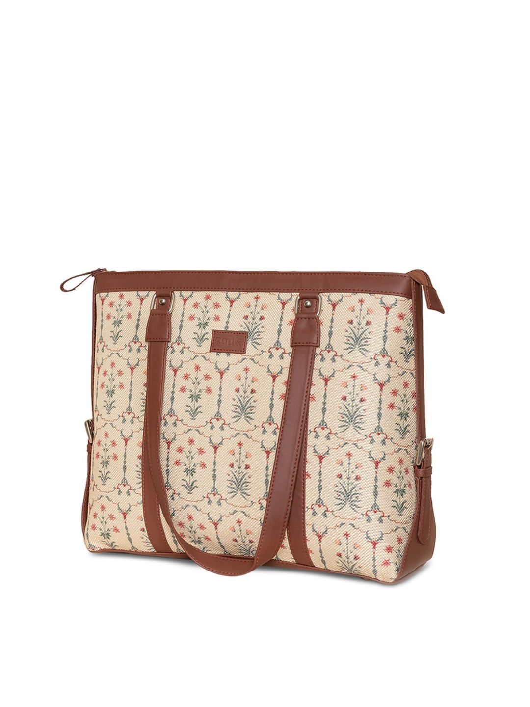 ZOUK White Printed Structured Laptop Shoulder Bag