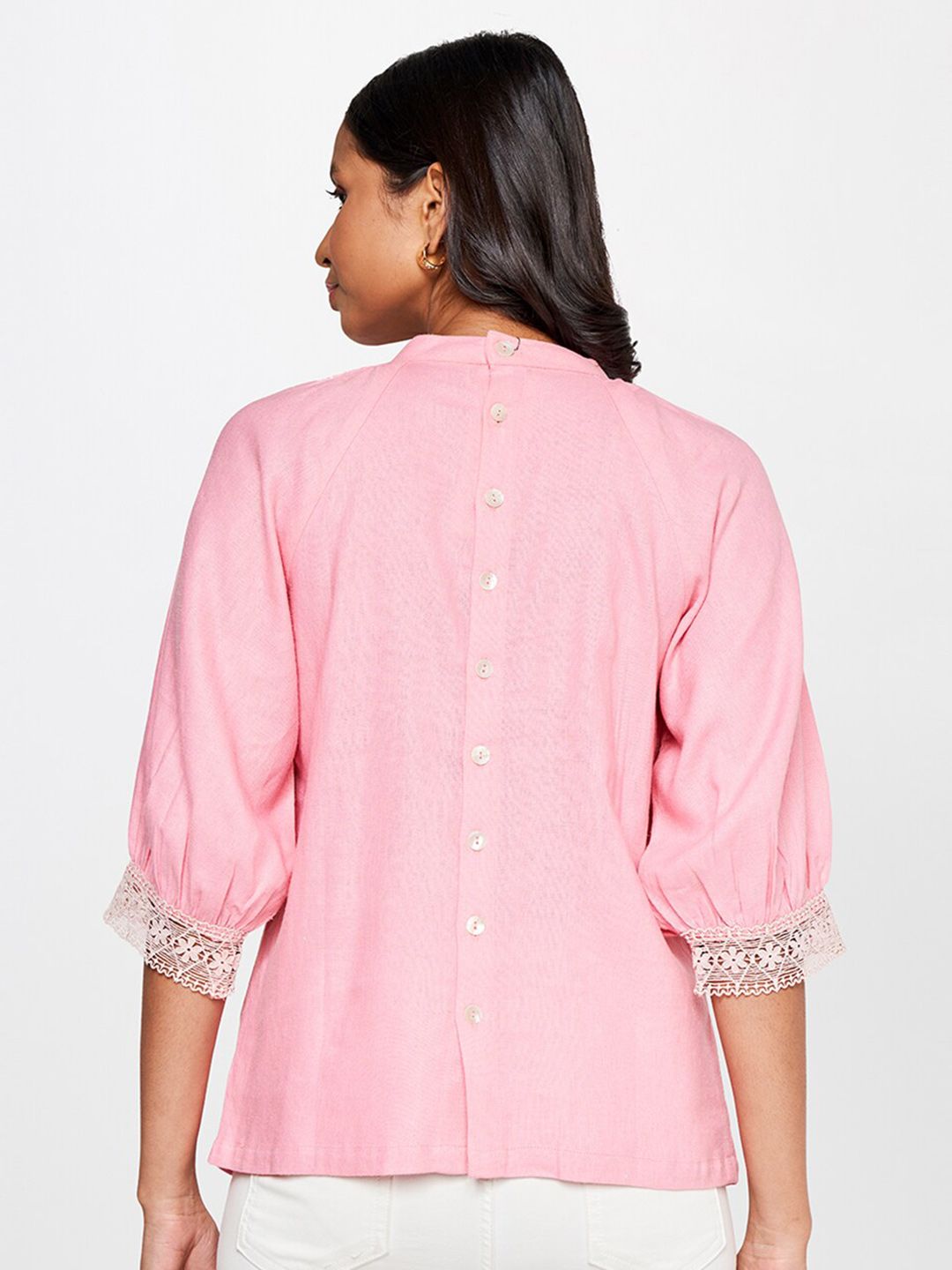 AND High Neck Styled Back Linen Top