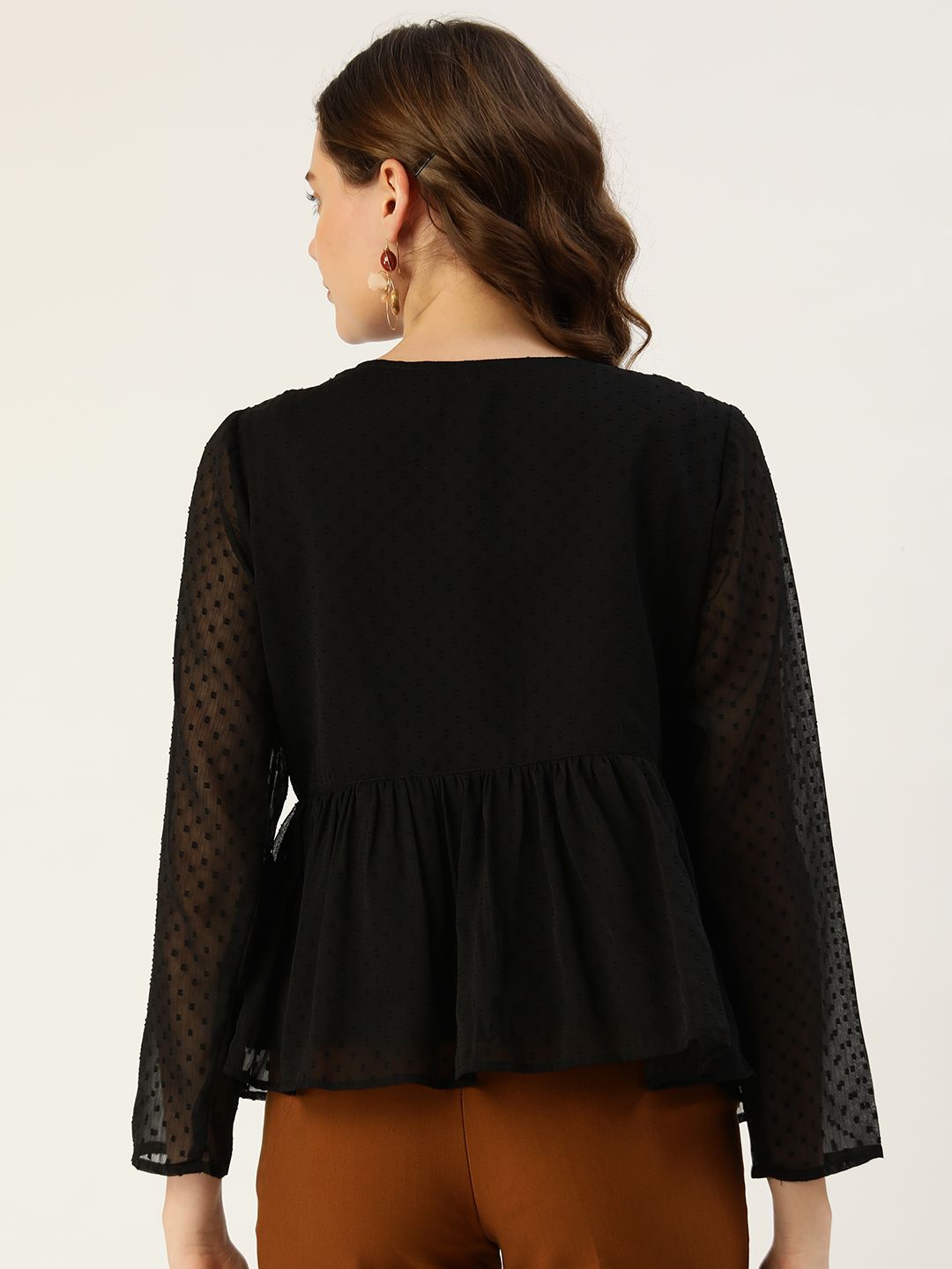 Antheaa Women Black & Blue Embroidered Tie-Up Shrug