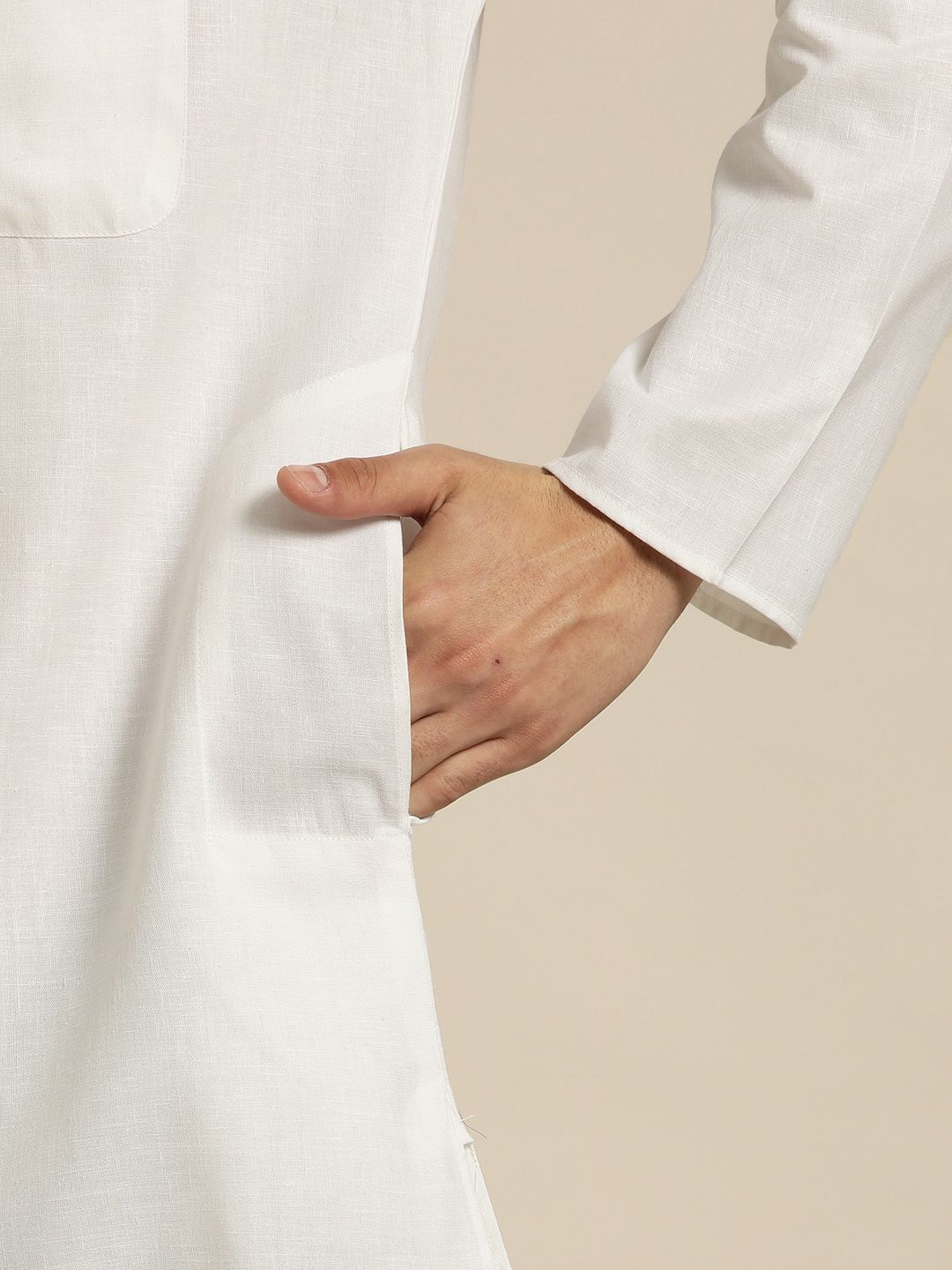 SOJANYA Men White Dobby Straight Kurta